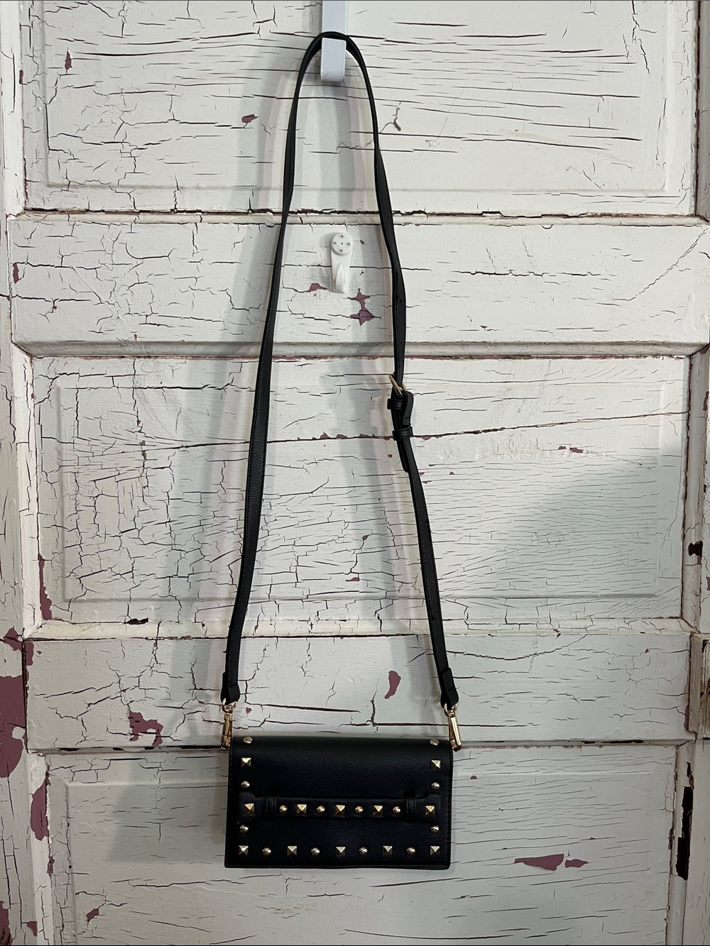 NWOT CARIN WESTER Luisa Stud Clutch Studded Black VEGAN Leather Crossbody Bag
